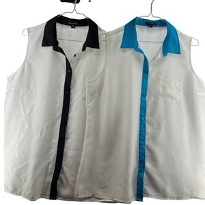 George Womens Sleeveless Button Down Blouse Lot of 2 White Black Blue Sz L 12-14